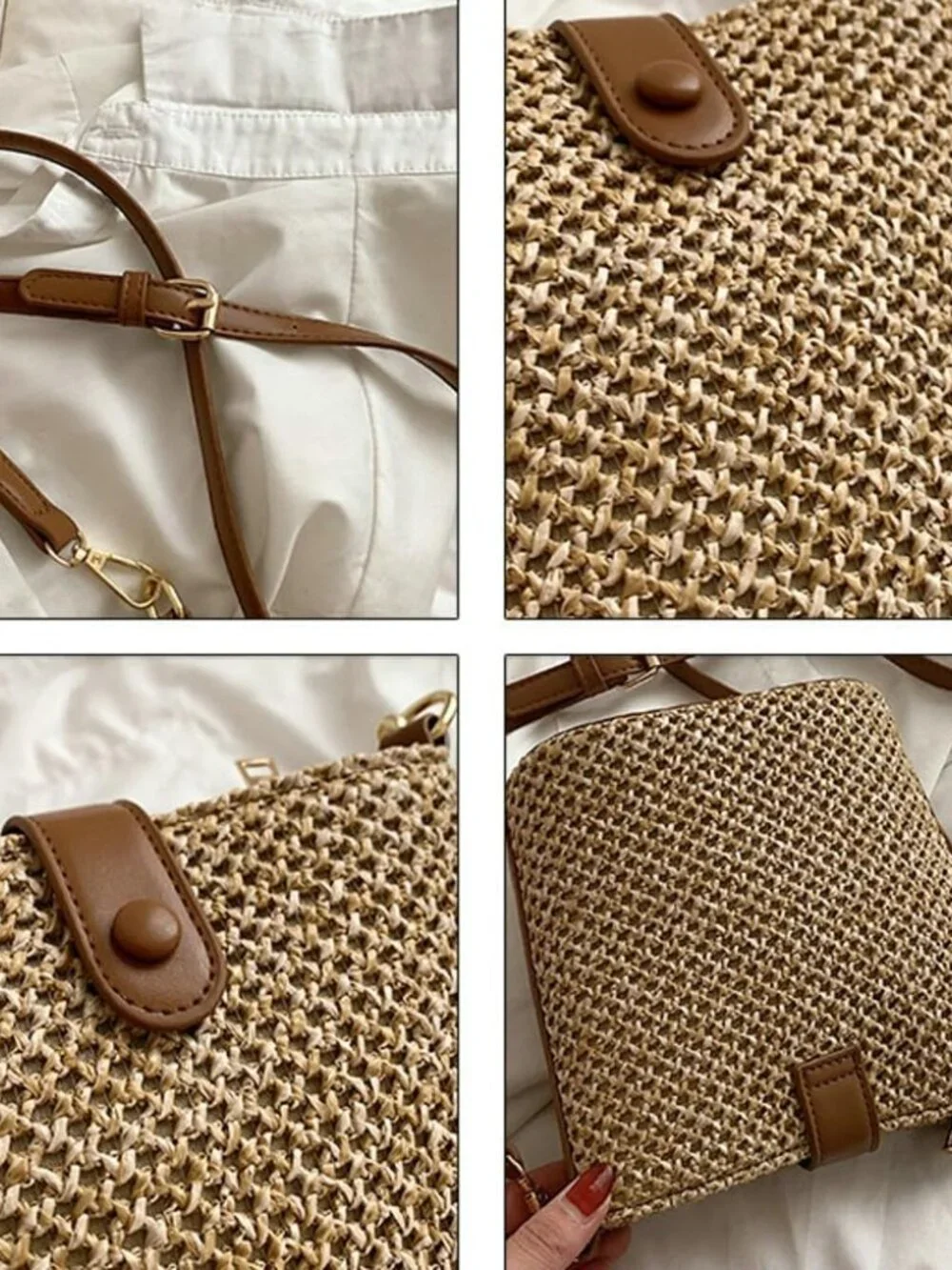 Straw Beach Bags For Women Rattan Purse Summer Straw Cross-body Bag Raffia Handb - Picture 8 of 9